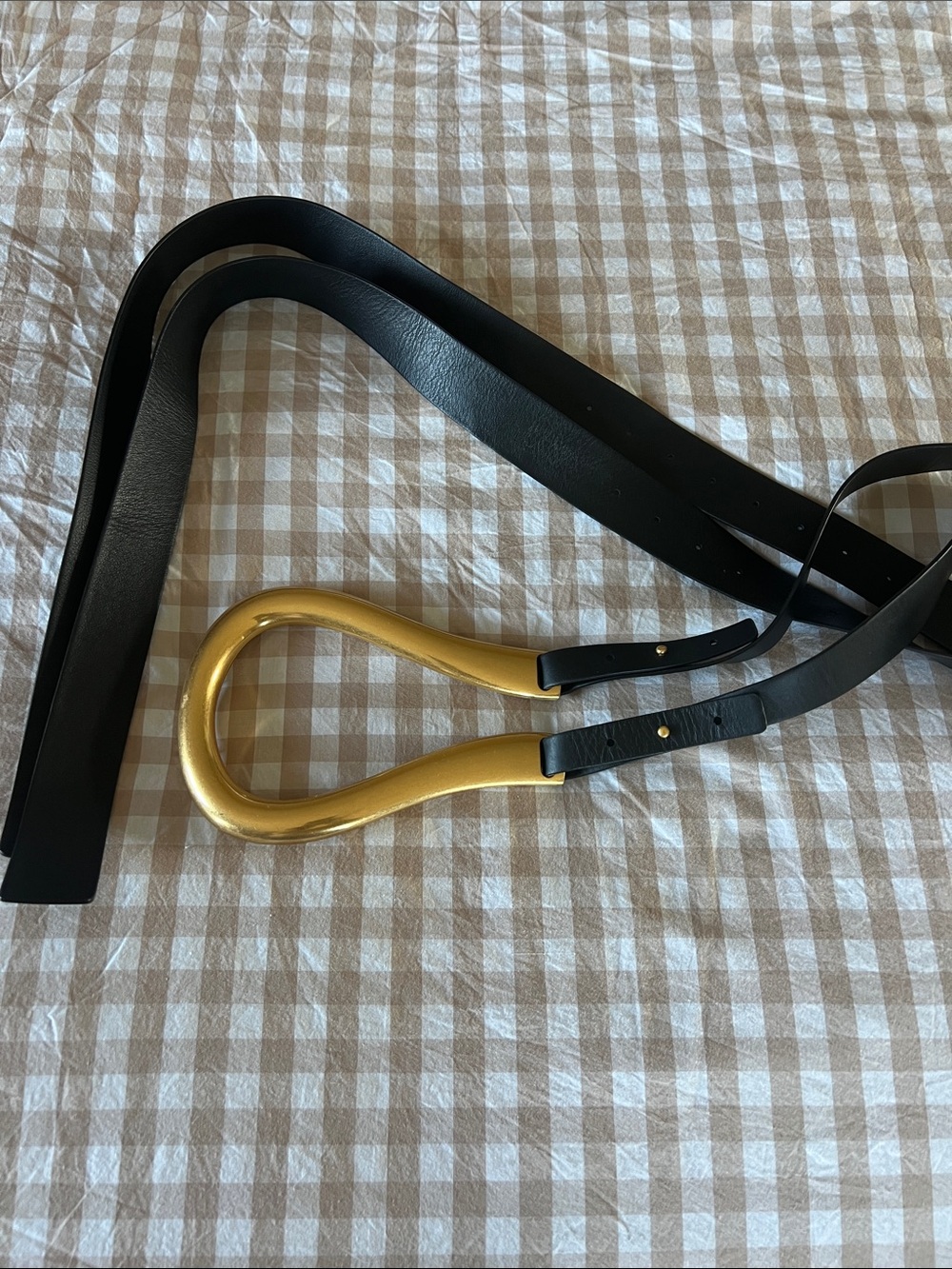 Bottega Veneta Black Leather Belt with Sculptural Gold Loop